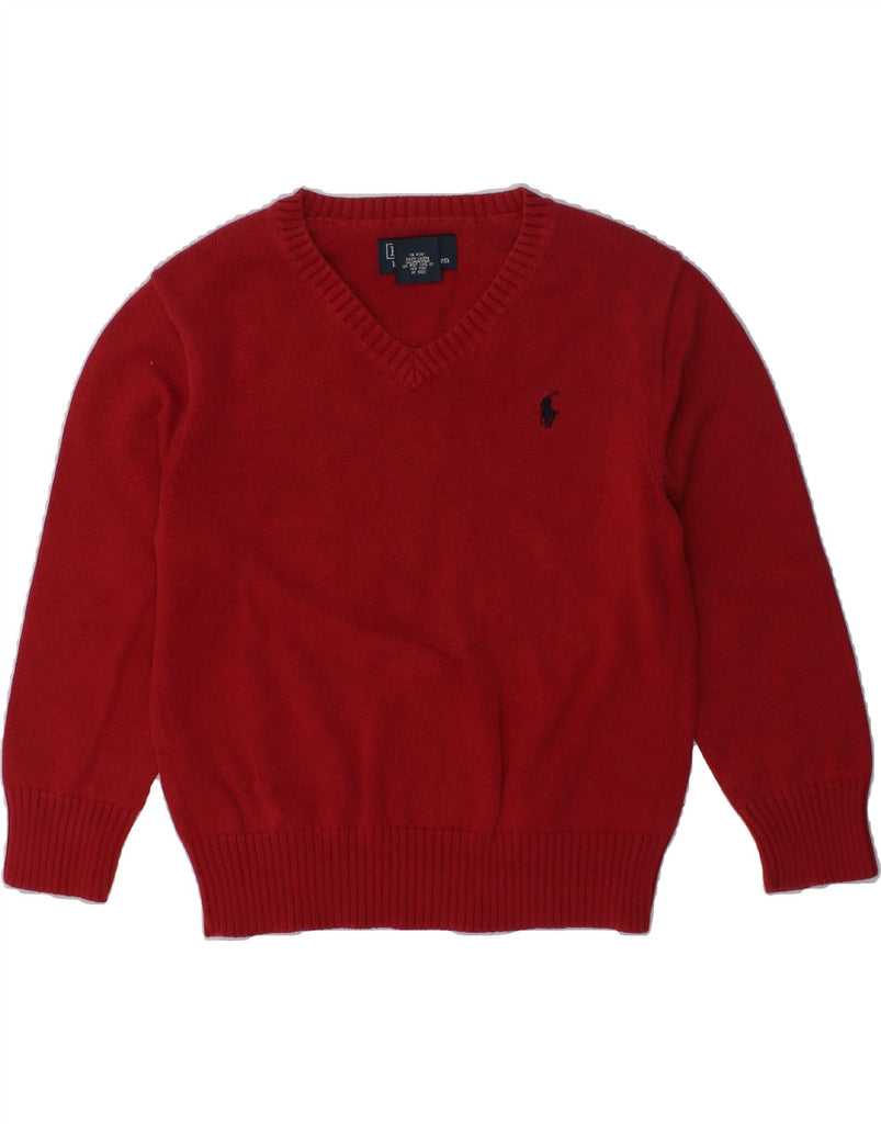 POLO RALPH LAUREN Boys V-Neck Jumper Sweater 3-4 Years Red Cotton | Vintage Polo Ralph Lauren | Thrift | Second-Hand Polo Ralph Lauren | Used Clothing | Messina Hembry 