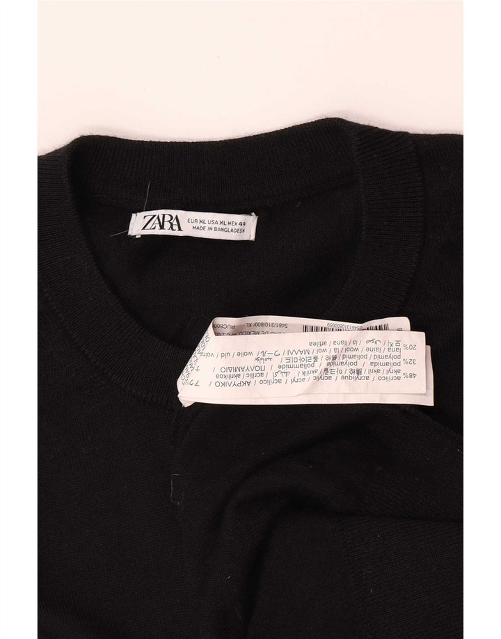 Zara Mens Crew Neck Jumper Sweater XL Black Acrylic