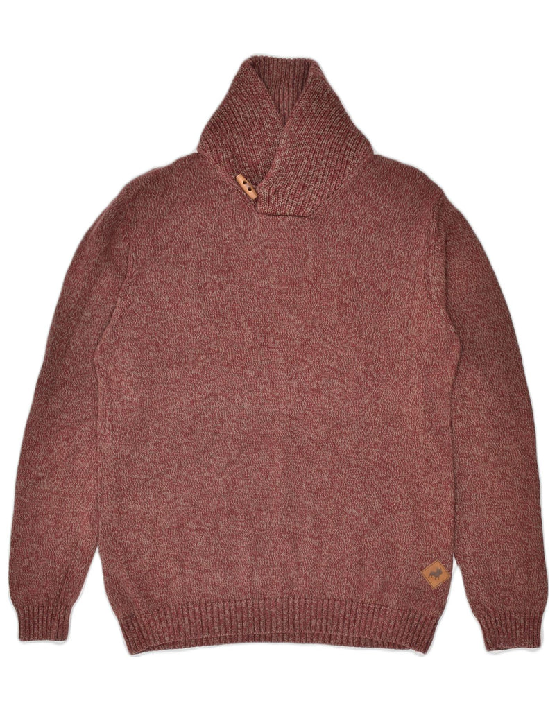 JACK & JONES Mens Shawl Neck Jumper Sweater Large Maroon Cotton | Vintage | Thrift | Second-Hand | Used Clothing | Messina Hembry 