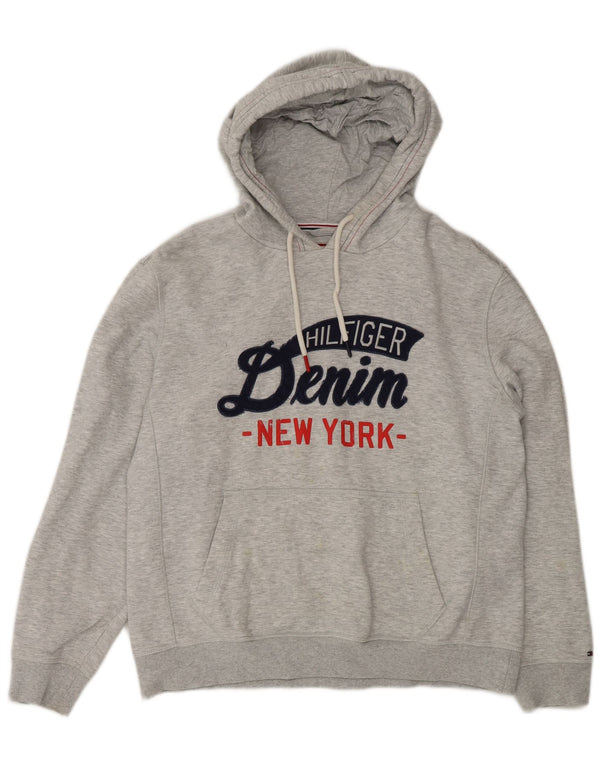 Tommy Hilfiger Womens Graphic Hoodie Jumper UK 16 Large Grey Cotton