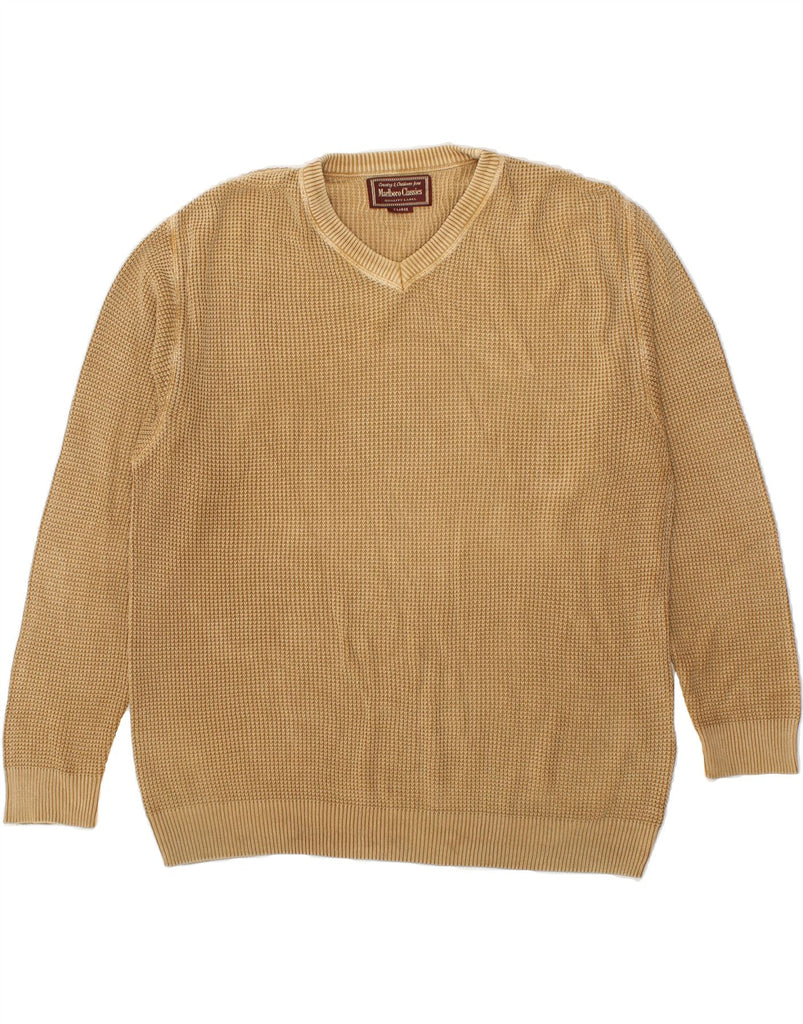 MARLBORO CLASSICS Mens V-Neck Jumper Sweater XL Beige Cotton Vintage Marlboro Classics and Second-Hand Marlboro Classics from Messina Hembry 