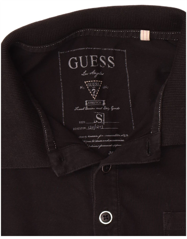 Guess Mens Long Sleeve Polo Shirt Small Black