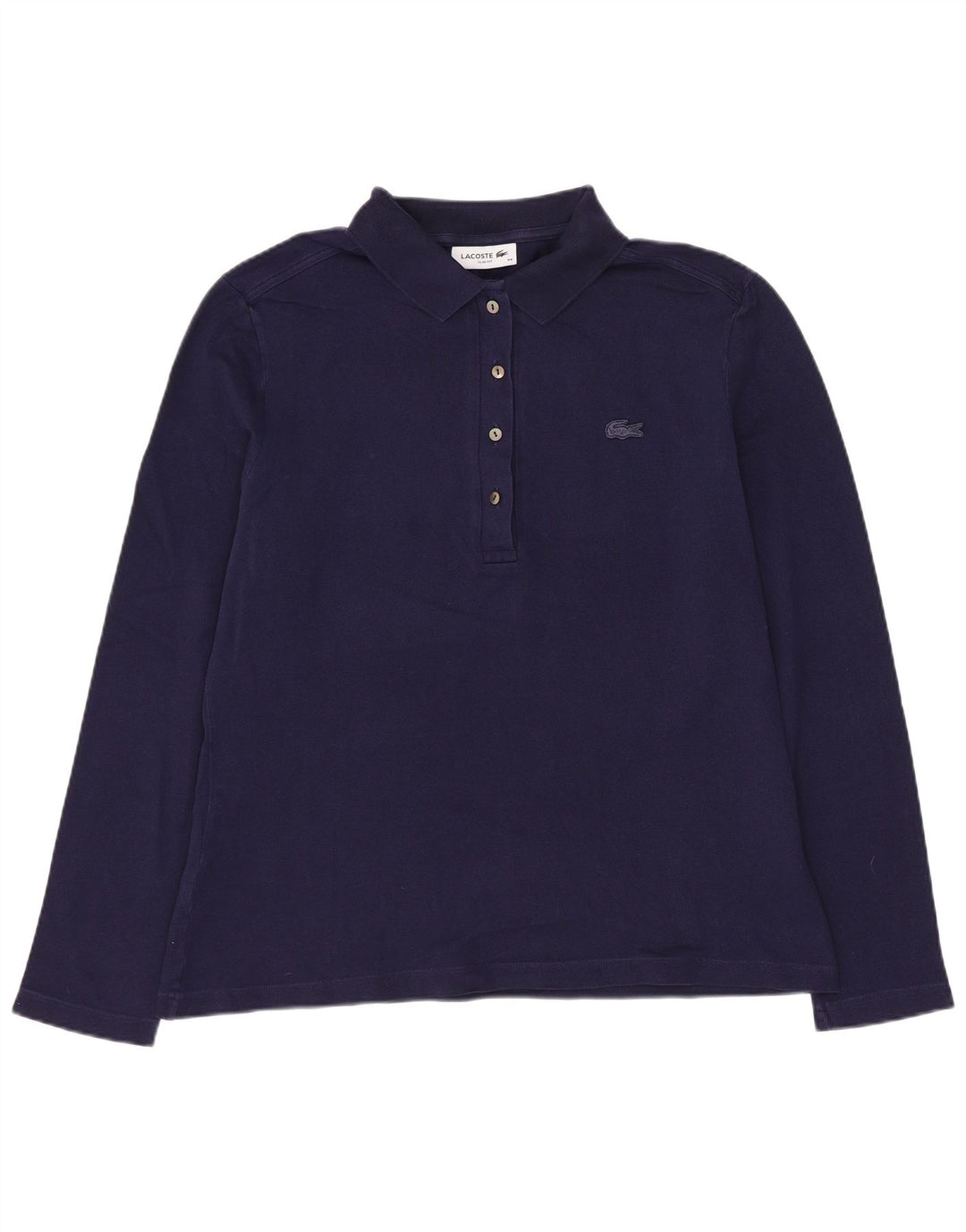 Lacoste Womens Long Sleeve Slim Fit Polo Shirt Size 44 Large Navy Blue