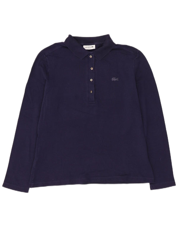 Lacoste Womens Long Sleeve Slim Fit Polo Shirt Size 44 Large Navy Blue