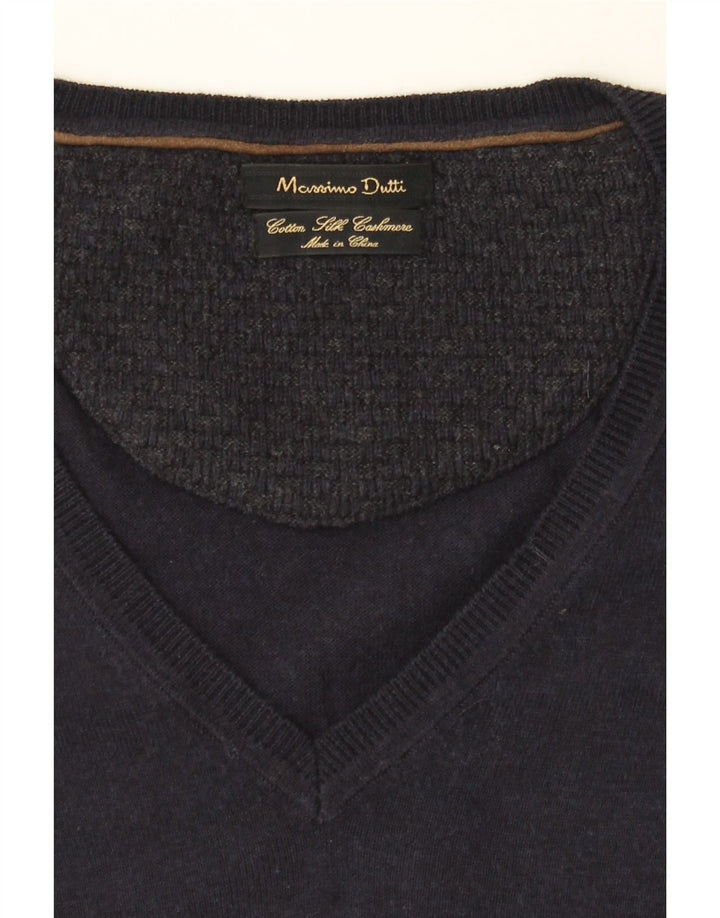 MASSIMO DUTTI Mens V-Neck Jumper Sweater Large Navy Blue Cotton Vintage Massimo Dutti and Second-Hand Massimo Dutti from Messina Hembry 