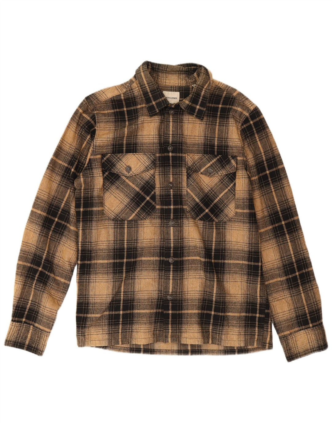 Jack & Jones Mens Flannel Shirt Medium Brown Check Cotton