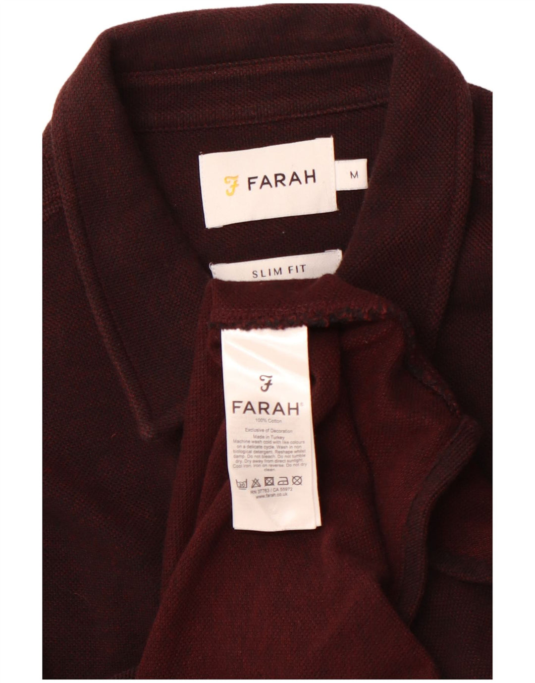 FARAH Mens Slim Fit Flannel Shirt Medium Burgundy Cotton
