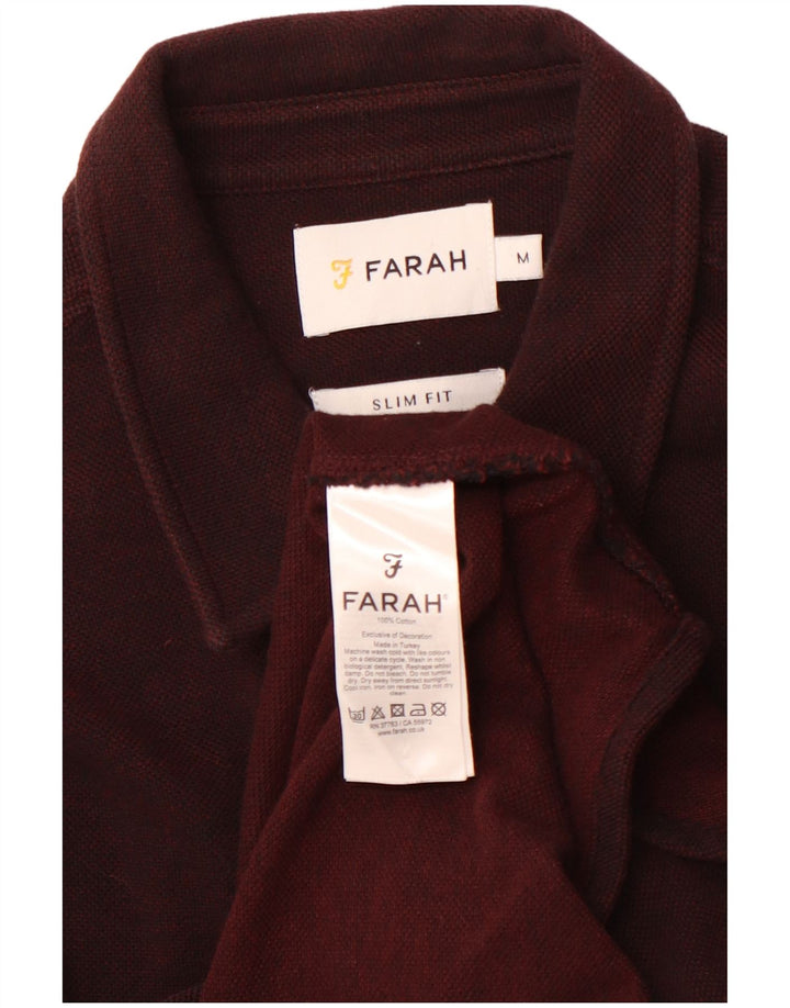 FARAH Mens Slim Fit Flannel Shirt Medium Burgundy Cotton