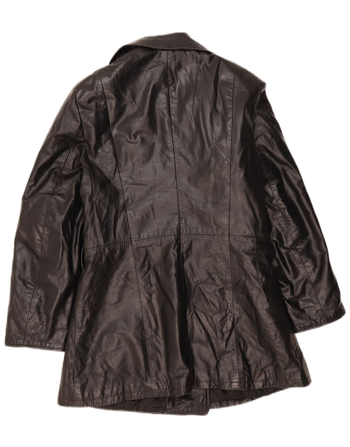 Vintage Womens Double Breasted Leather Coat IT 44 Medium Black