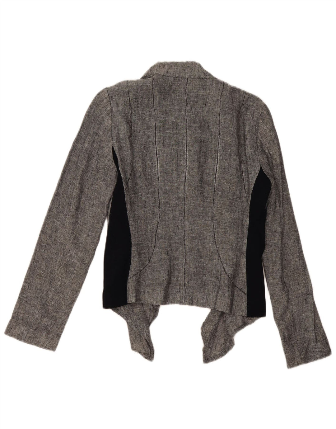 ZARA Womens Front Tie Blazer Jacket UK 14 Medium Grey Colourblock Linen