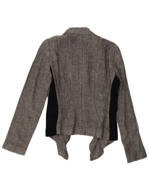 ZARA Womens Front Tie Blazer Jacket UK 14 Medium Grey Colourblock Linen