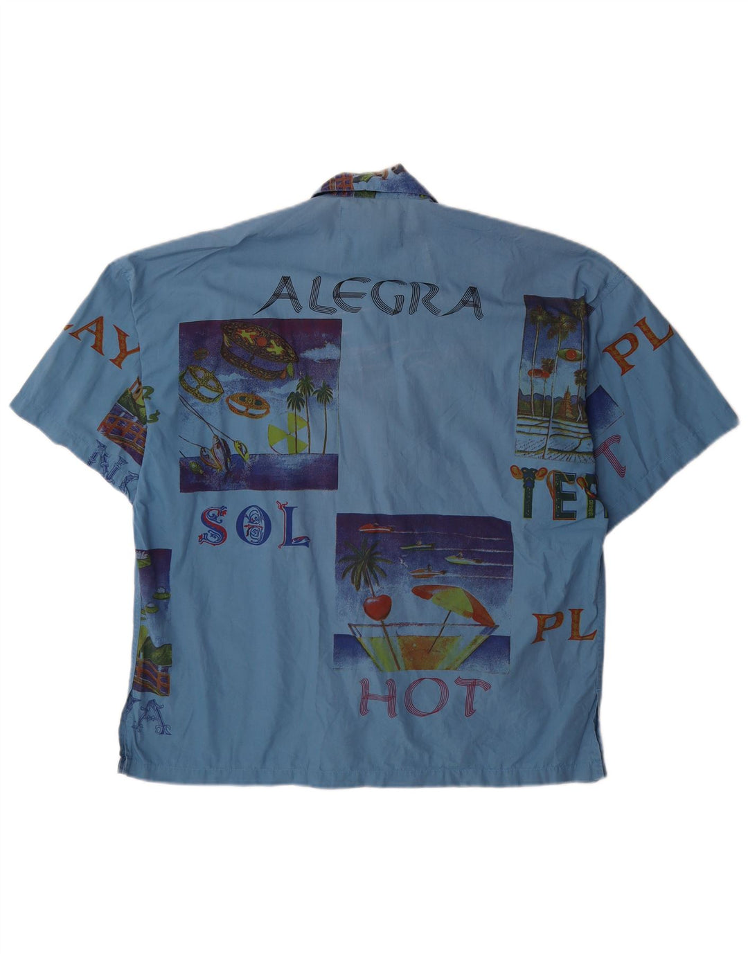 TERRANOVA Mens Graphic Short Sleeve Shirt Medium Blue Patchwork Cotton