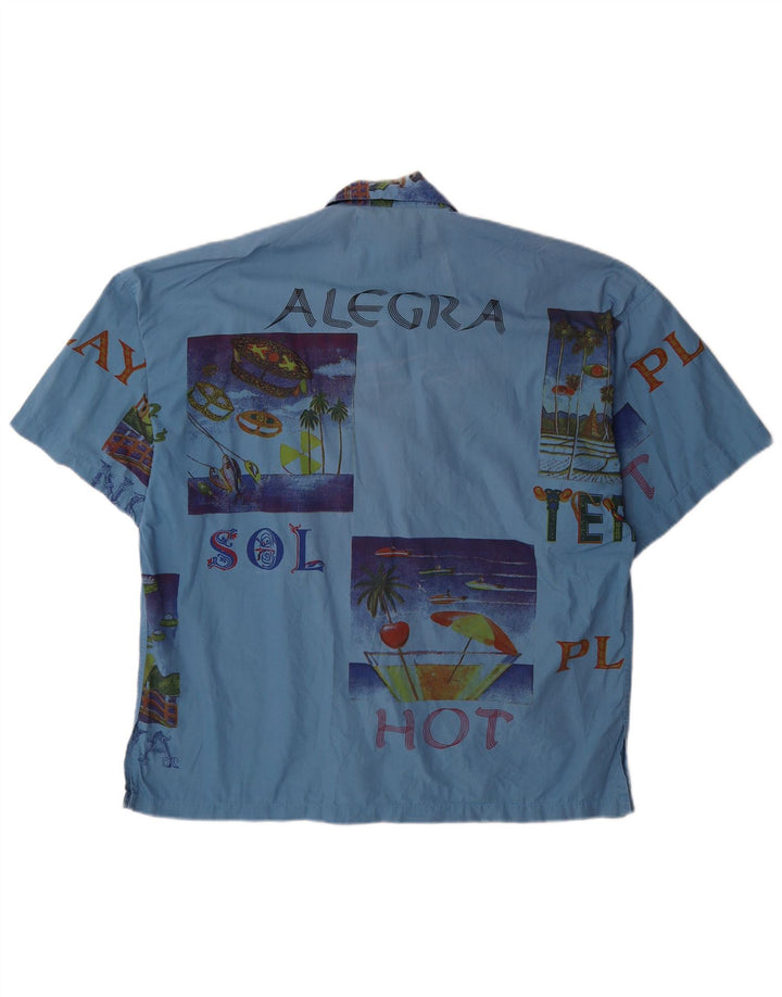 TERRANOVA Mens Graphic Short Sleeve Shirt Medium Blue Patchwork Cotton