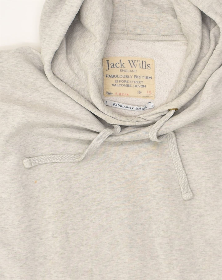JACK WILLS Womens Oversized Graphic Hoodie Jumper UK 10 Small Grey Cotton | Vintage Jack Wills | Thrift | Second-Hand Jack Wills | Used Clothing | Messina Hembry 