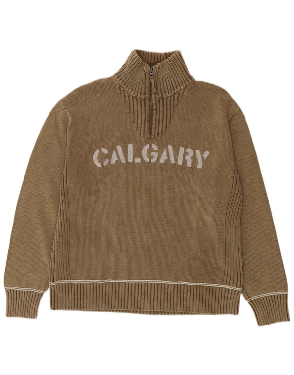 Camp David Mens Graphic Zip Neck Jumper Sweater 2XL Brown Cotton