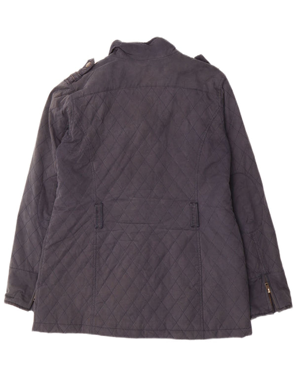 CREW CLOTHING Womens Military Quilted Jacket UK 14 Large Navy Blue Cotton