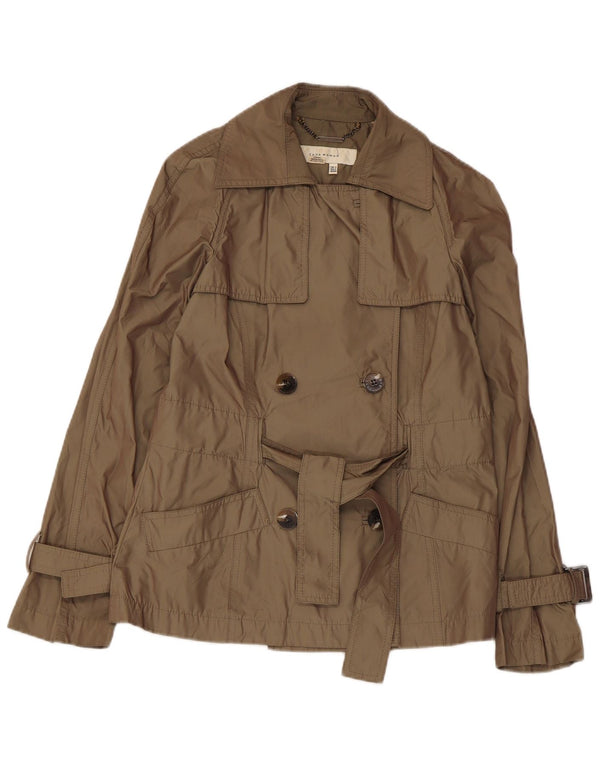 Zara Womens Short Trench Coat UK 10 Small Khaki Polyester