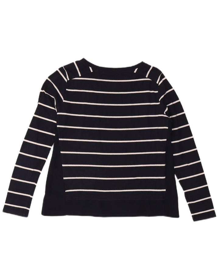 TOMMY HILFIGER Womens Top Long Sleeve UK 10 Small Navy Blue Striped Cotton
