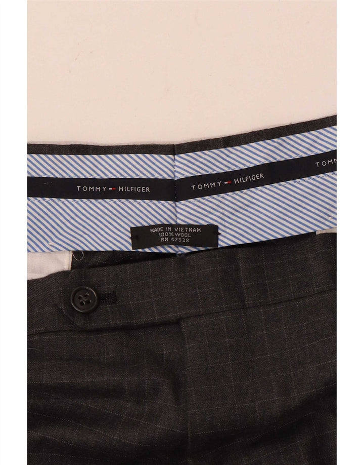 Tommy Hilfiger Mens Straight Suit Trousers W34 L33 Grey Check Wool