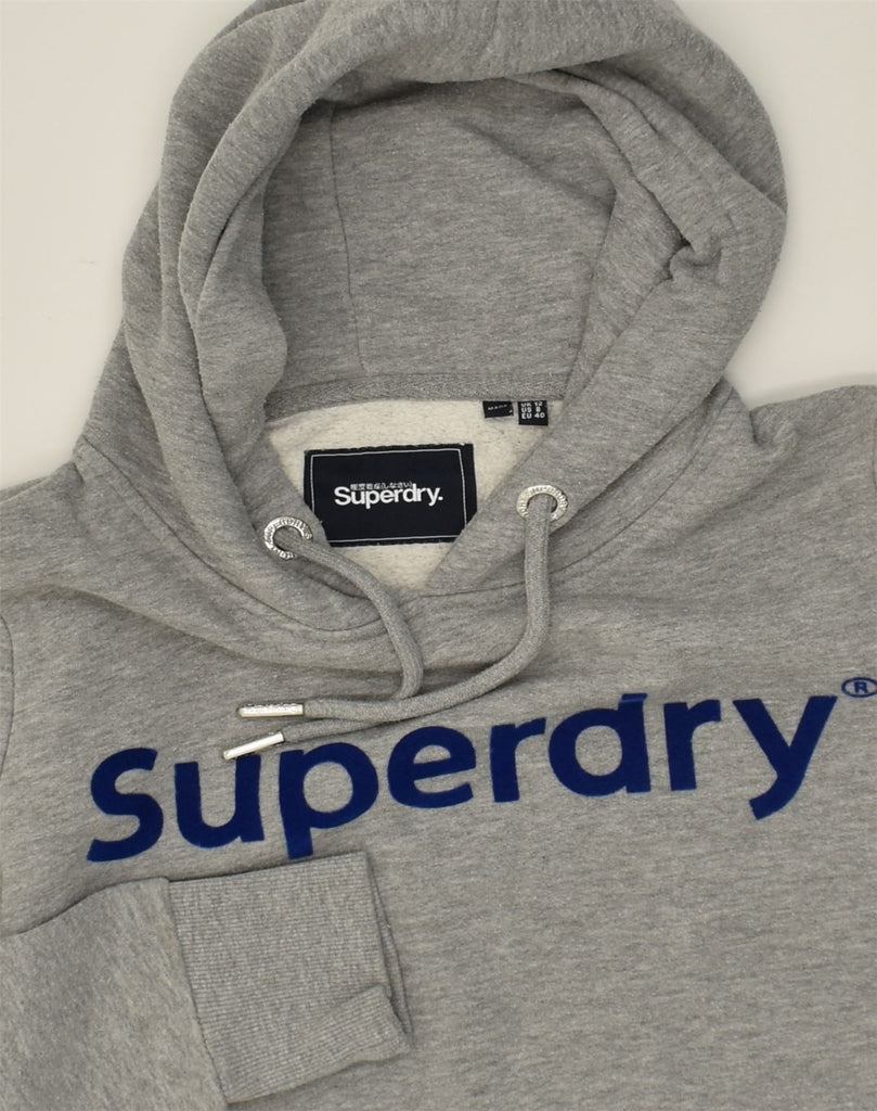 SUPERDRY Womens Graphic Hoodie Jumper UK 12 Medium  Grey | Vintage Superdry | Thrift | Second-Hand Superdry | Used Clothing | Messina Hembry 