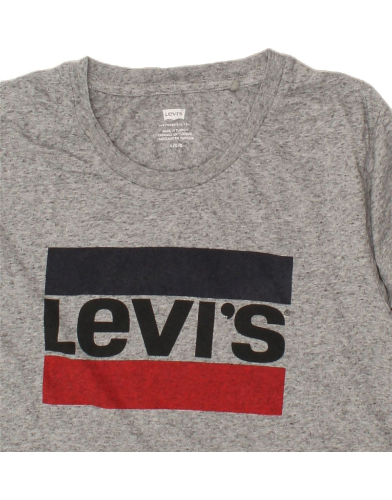 LEVI'S Womens Graphic T-Shirt Top UK 14 Large Grey Flecked Cotton | Vintage Levi's | Thrift | Second-Hand Levi's | Used Clothing | Messina Hembry 