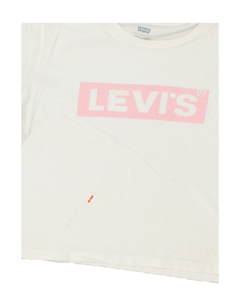 LEVI'S Womens Crop Graphic T-Shirt Top UK 14 Medium White | Vintage Levi's | Thrift | Second-Hand Levi's | Used Clothing | Messina Hembry 