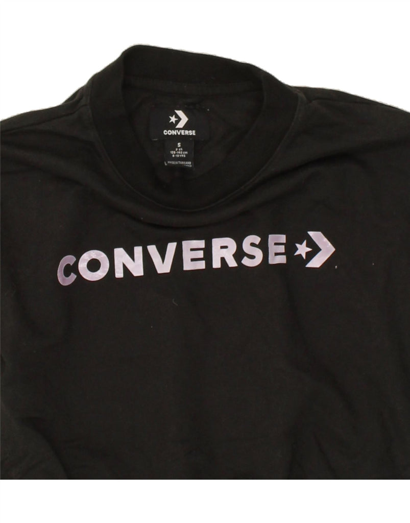 CONVERSE Girls Crop Graphic Sweatshirt Jumper 8-9 Years Small  Black Vintage Converse and Second-Hand Converse from Messina Hembry 