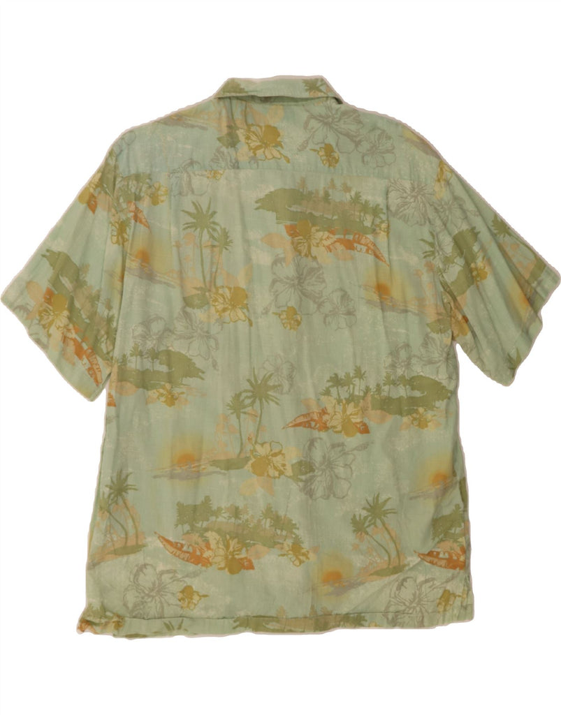 COLUMBIA Mens Short Sleeve Shirt Medium Green Floral Cotton Vintage Columbia and Second-Hand Columbia from Messina Hembry 