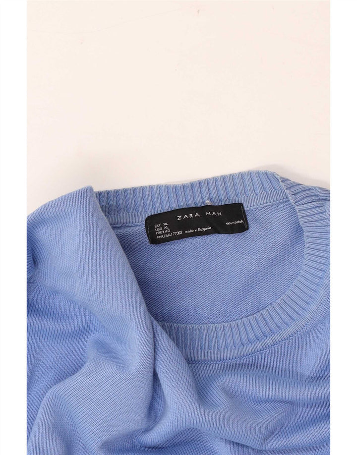 Zara Mens Crew Neck Jumper Sweater XL Blue Cotton