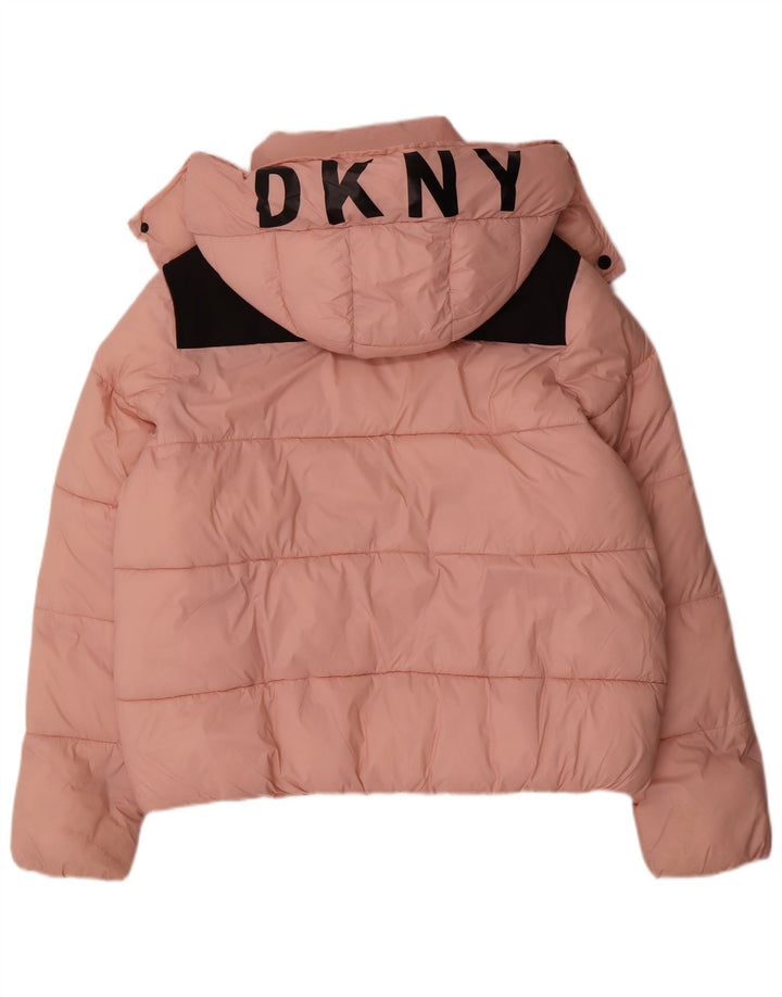 Dkny Womens Oversized Graphic Padded Jacket UK 16 Large Pink Colourblock