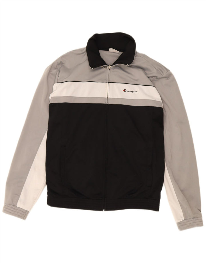 Champion Mens Tracksuit Top Jacket Large Black Colourblock Polyester