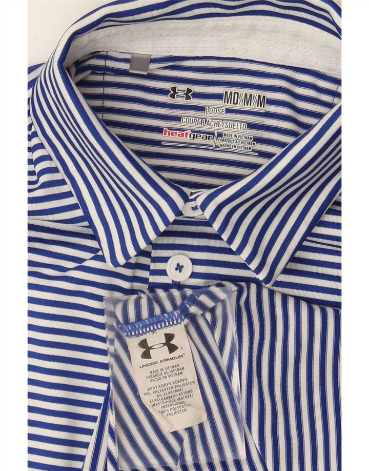Under Armour Mens Heat Gear Polo Shirt Medium Blue Pinstripe Polyester