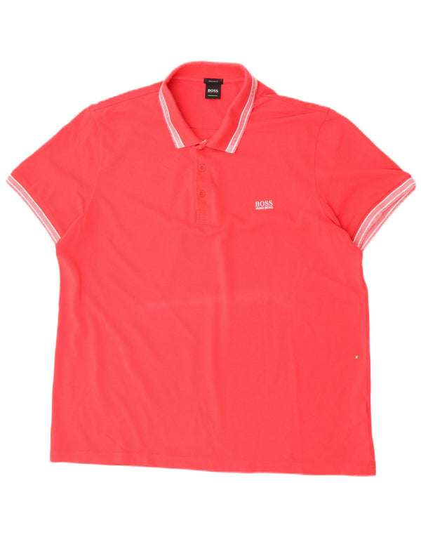 Hugo Boss Mens Regular Fit Polo Shirt 3XL Red Striped Cotton