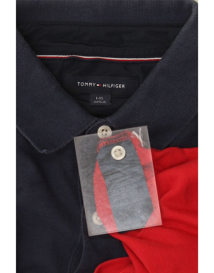 Tommy Hilfiger Mens Polo Shirt Large Multicoloured Colourblock Cotton