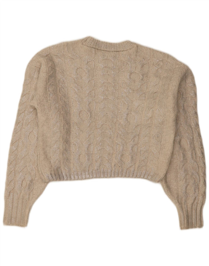 Zara Womens Crop Crew Neck Jumper Sweater UK 14 Medium Beige