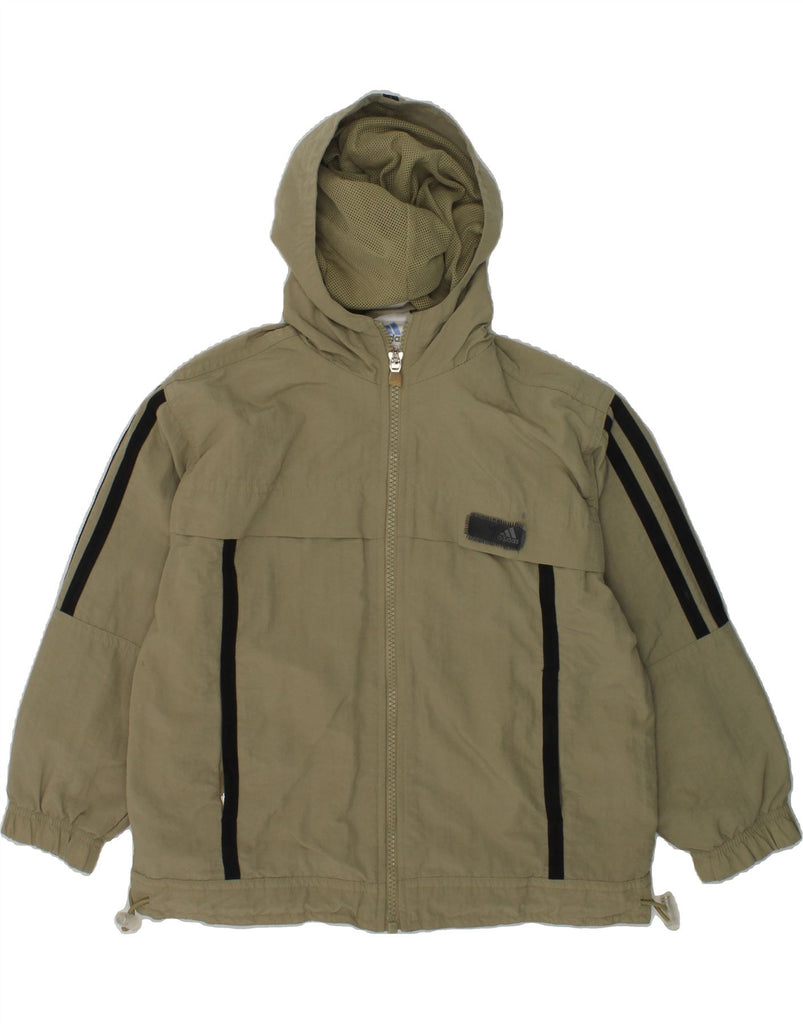 ADIDAS Boys Hooded Rain Jacket 5-6 Years Beige Polyester | Vintage Adidas | Thrift | Second-Hand Adidas | Used Clothing | Messina Hembry 