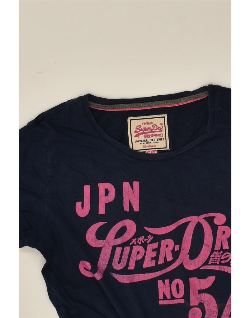 SUPERDRY Womens Graphic T-Shirt Top UK 12 Medium Navy Blue Cotton | Vintage Superdry | Thrift | Second-Hand Superdry | Used Clothing | Messina Hembry 