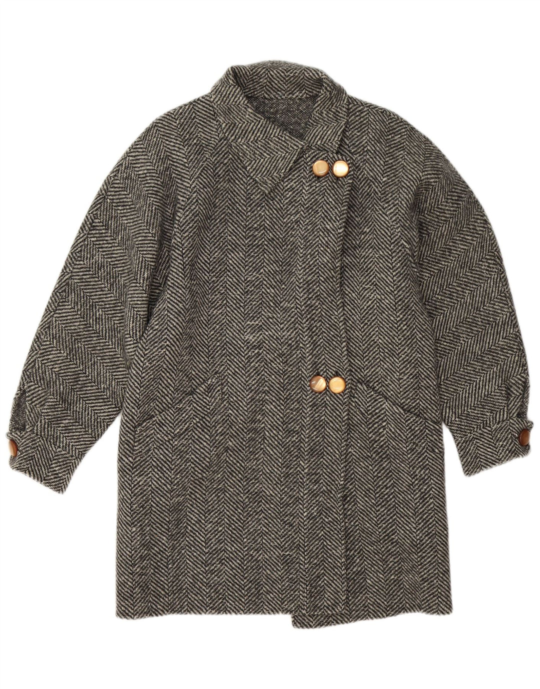Vintage Womens Overcoat UK 14 Medium Grey Herringbone