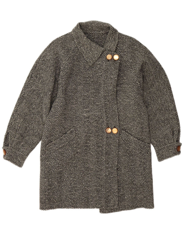 Vintage Womens Overcoat UK 14 Medium Grey Herringbone