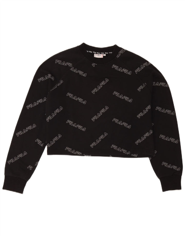 Fila Womens Oversized Graphic Crop Sweatshirt Jumper UK 10 Small Black