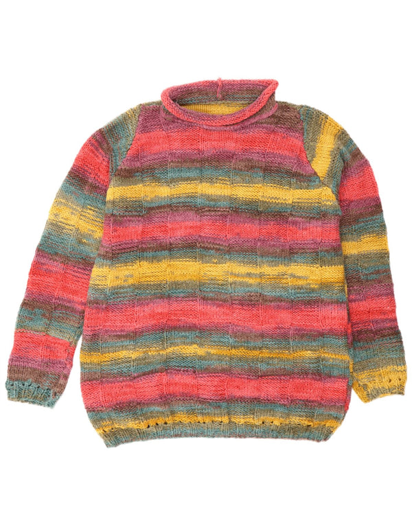 Vintage Mens Roll Neck Jumper Sweater Large Multicoloured Striped