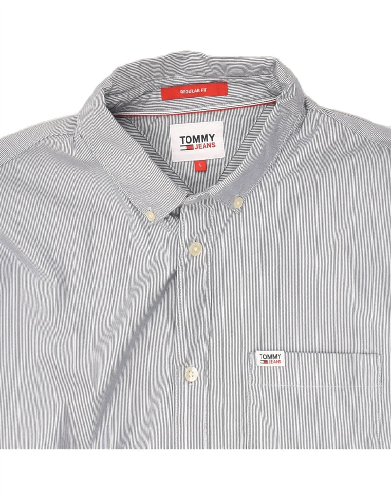 TOMMY HILFIGER Mens Regular Fit Shirt Large Grey Striped Cotton | Vintage Tommy Hilfiger | Thrift | Second-Hand Tommy Hilfiger | Used Clothing | Messina Hembry 