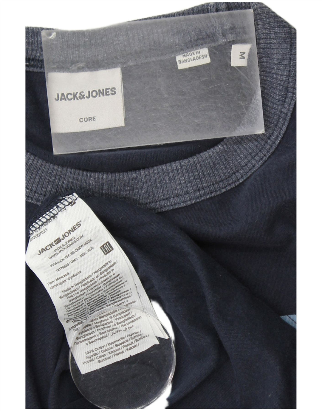 JACK & JONES Mens Graphic T-Shirt Top Medium Navy Blue Cotton
