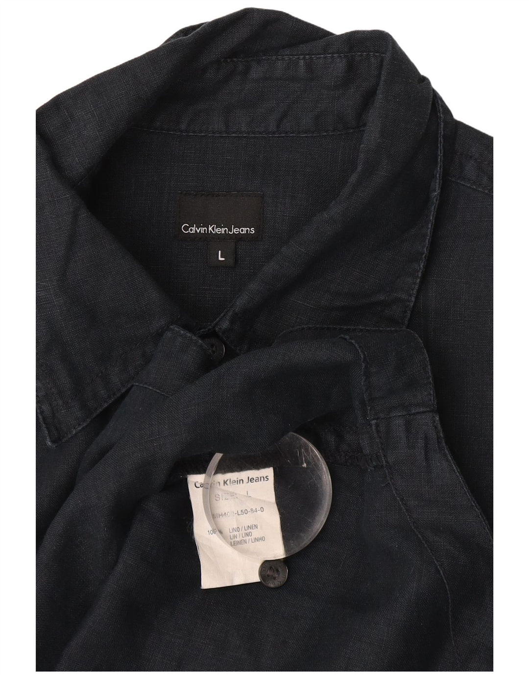 Calvin Klein Jeans Mens Short Sleeve Shirt Large Navy Blue Linen