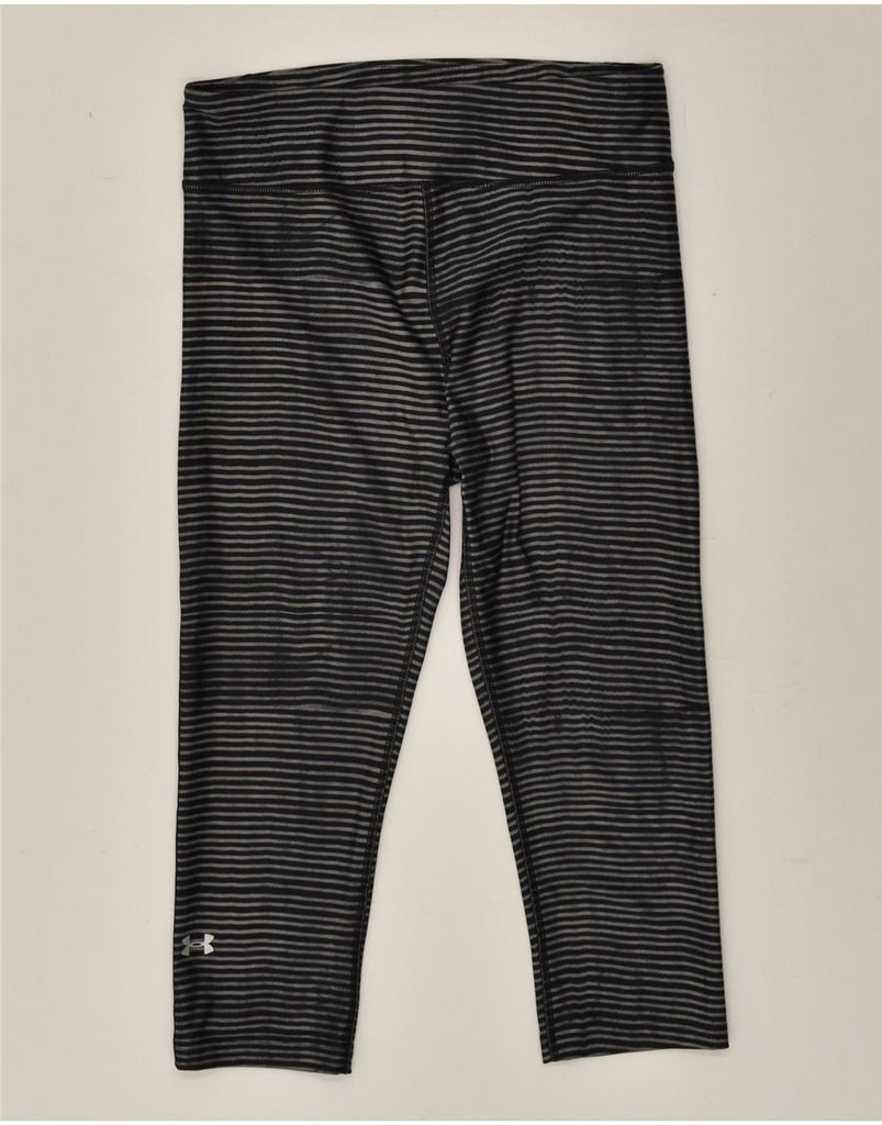 UNDER ARMOUR Womens Capri Leggings UK 14 Medium Grey Striped Polyester | Vintage Under Armour | Thrift | Second-Hand Under Armour | Used Clothing | Messina Hembry 