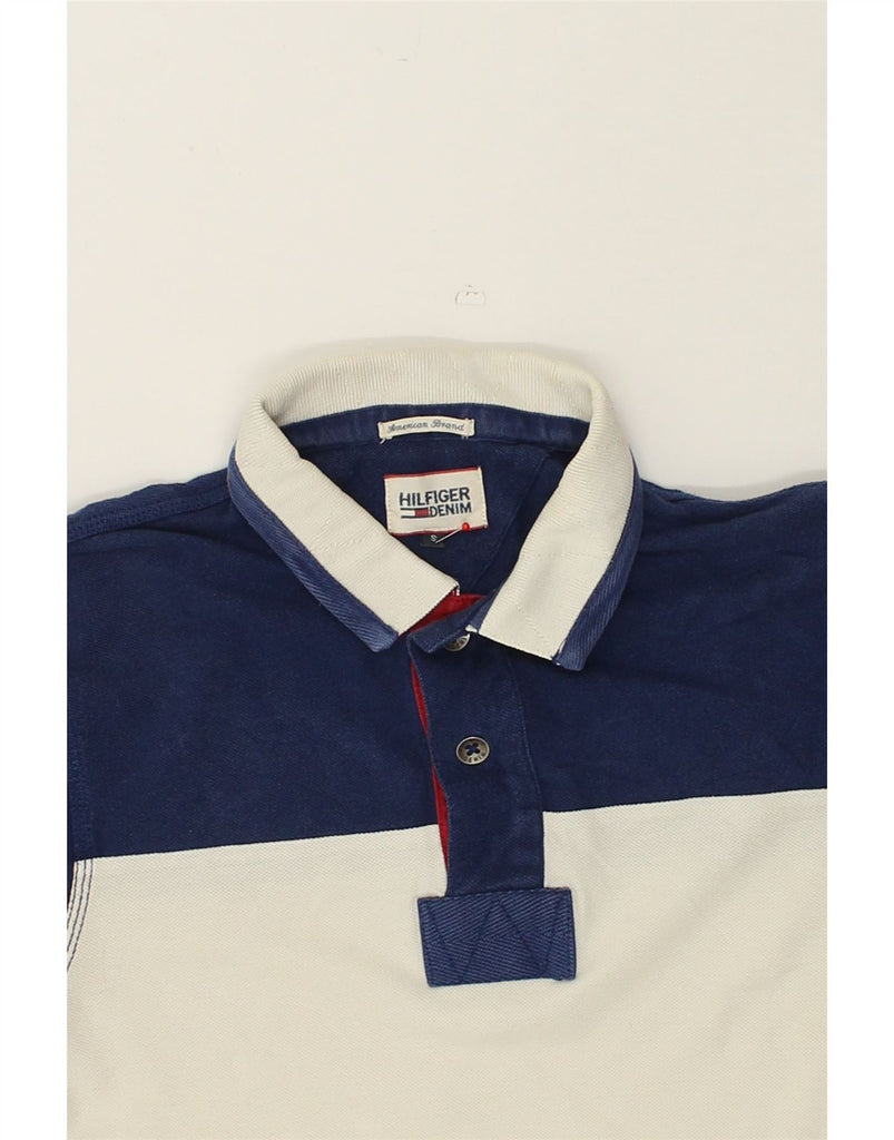 TOMMY HILFIGER Mens Polo Shirt Small Off White Colourblock Cotton | Vintage Tommy Hilfiger | Thrift | Second-Hand Tommy Hilfiger | Used Clothing | Messina Hembry 
