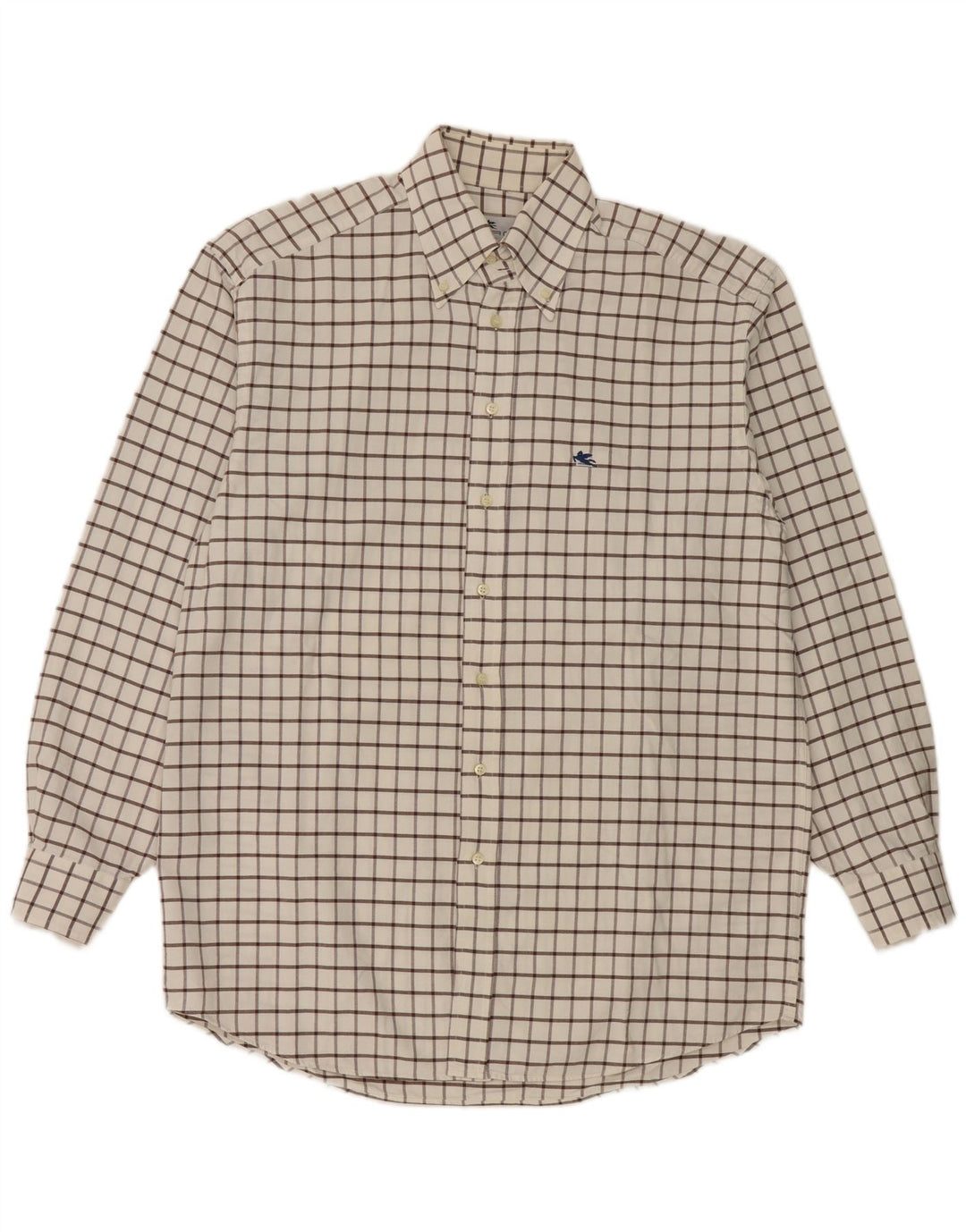 Etro Mens Milano Flannel Shirt Size 42 Large White Check Cotton
