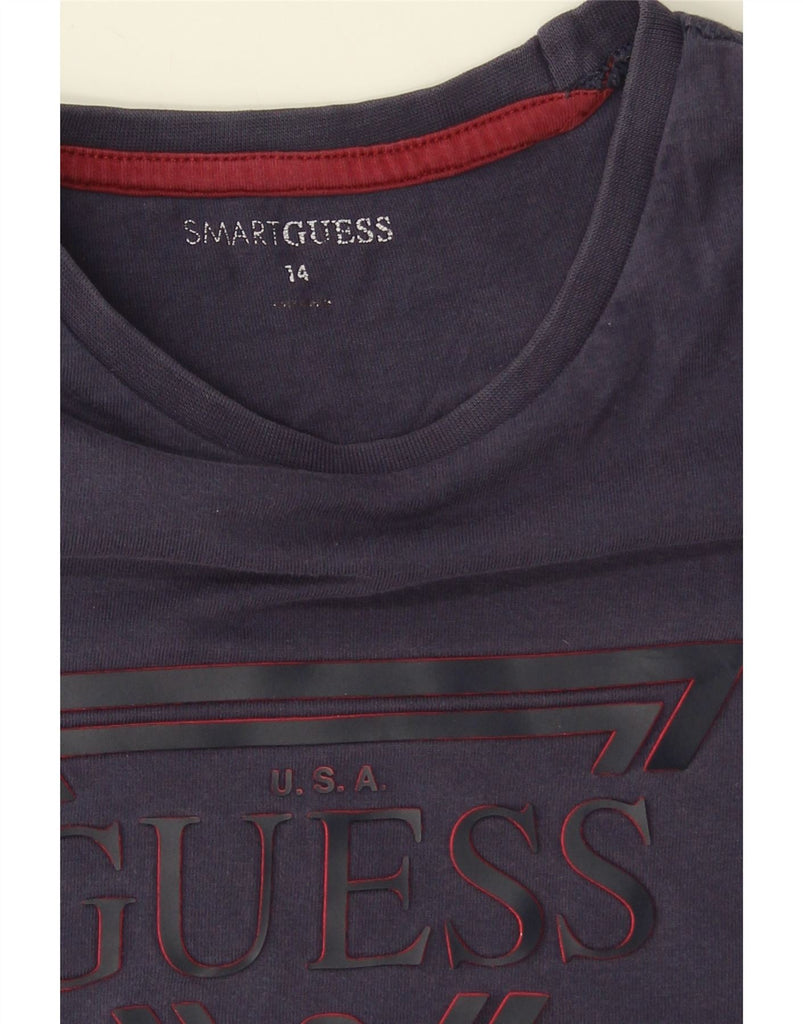 GUESS Girls Graphic Top Long Sleeve 13-14 Years Navy Blue Cotton Vintage Guess and Second-Hand Guess from Messina Hembry 