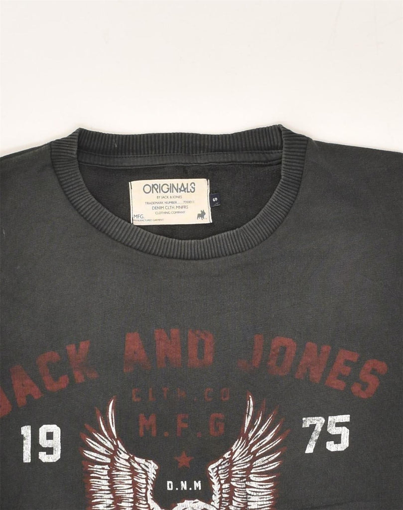 JACK & JONES Mens Graphic Sweatshirt Jumper Small Black Cotton | Vintage Jack & Jones | Thrift | Second-Hand Jack & Jones | Used Clothing | Messina Hembry 