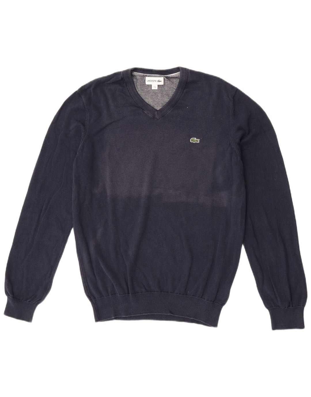 Lacoste Mens V-Neck Jumper Sweater Size 4 Medium Navy Blue Cotton